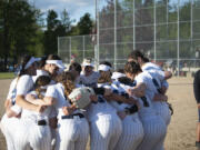 The Skyview softball team celebrates after clinching a state berth with an 8-2 win over Sumner in the 4A bi-district softball tournament in Auburn on Friday, May 20, 2022.