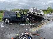 One person was killed and three others were injured in a three-vehicle crash Saturday night on Northwest Lower River Road in west Vancouver. Authorities have not released the identities of those involved, including the male driver who was killed.