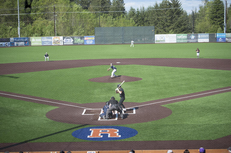 Dax Clifton of Seton Catholic pitches for the National League all-stars during the Clark County High School Senior All-Star baseball series at the Ridgefield Outdoor Recreation Center on Tuesday, May 31, 2022.