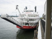 The American Empress sits docked behind the Red Lion at the Quay in downtown Vancouver.