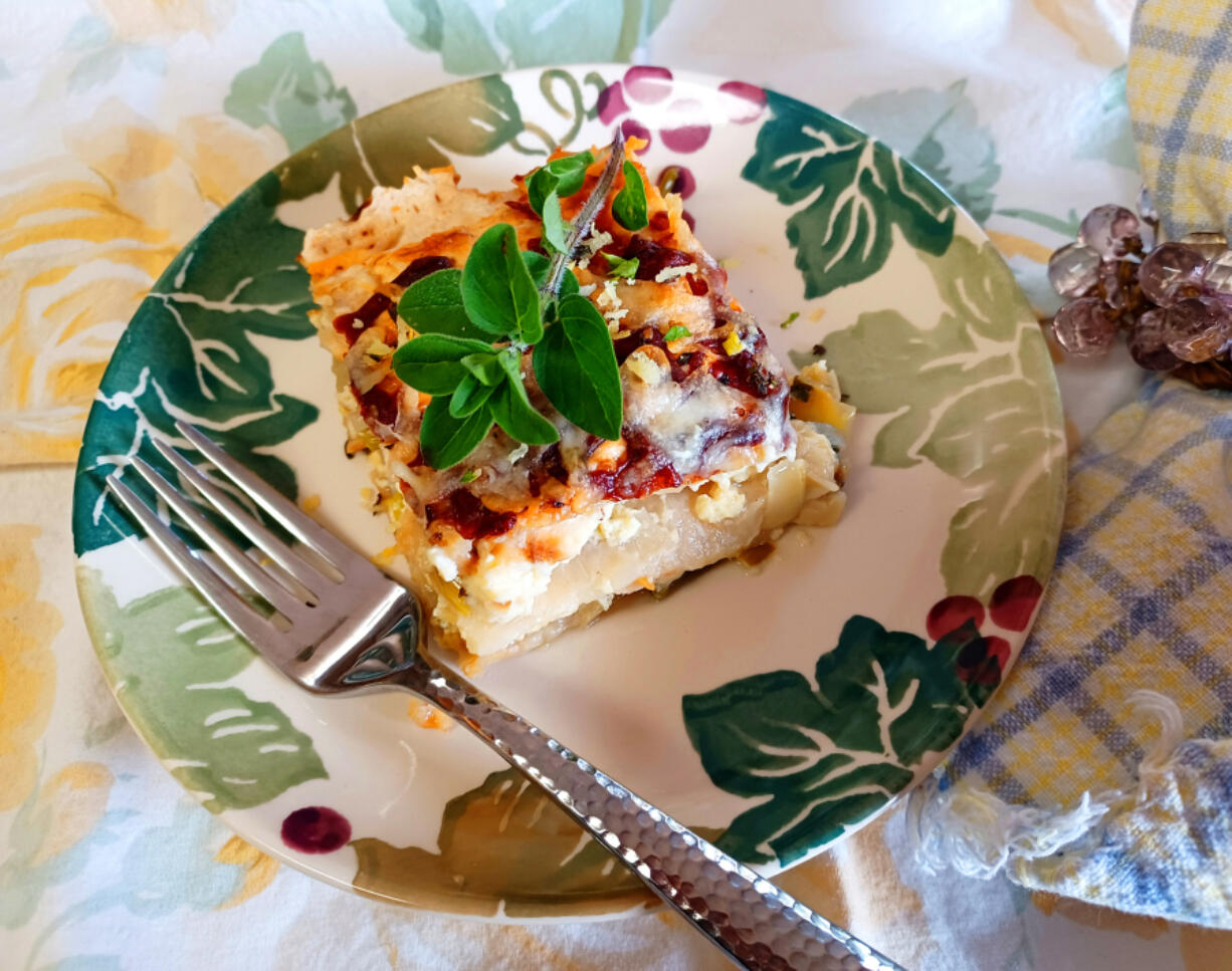 This layered, veggie- and cheese-filled matzo pie is inspired by Greek spanakopita but uses matzos instead of phyllo.