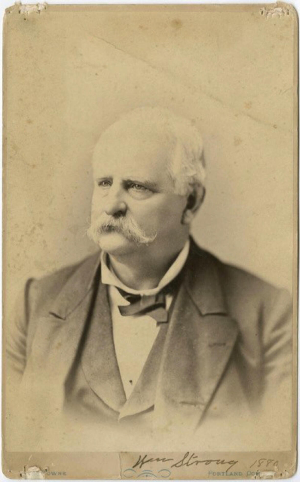 William Strong (1817-1887) was an early Oregon and Washington Territorial Supreme Court justice. He and his volunteer militia are indirectly responsible for the name of the town of Battle Ground, a "battlefield" without a battle, but where Chief Umtuch lost his life, perhaps to friendly fire.