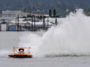 The U40 Bucket List Racing boat driven by Dave Villwock was one of four teams that held a hydroplane exhibition on the river Friday.