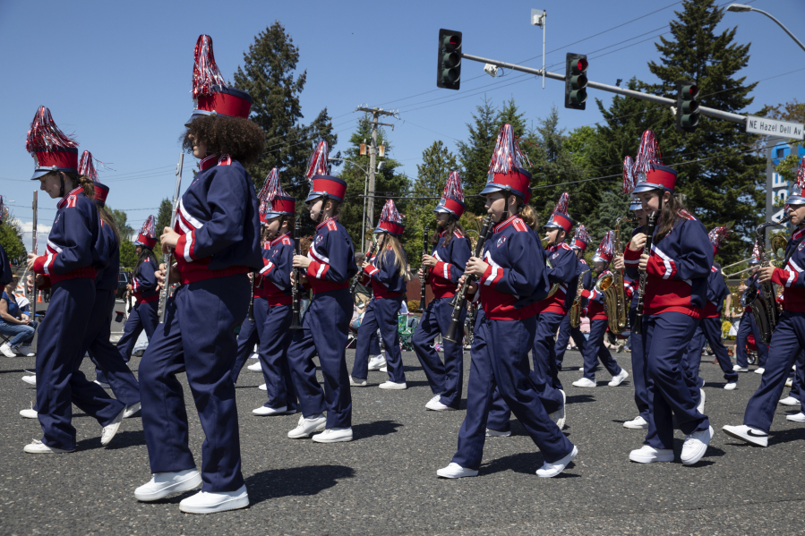 King's Way Christian Schools march Saturday in the Hazel Dell Parade of Bands in 2022. People flocked to the parade, which returned this year after a two-year hiatus due to COVID-19.