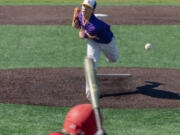 Columbia River's Sam Boyle pitches in a 2A State Baseball game on Saturday, May 21, 2022, at Propstra Stadium. Columbia River won 4-1.