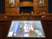 Food and Drug Administration Commissioner Robert Califf testifies via video during a House Commerce Oversight and Investigations subcommittee hybrid hearing on the nationwide baby formula shortage on Wednesday, May 25, 2022, in Washington.