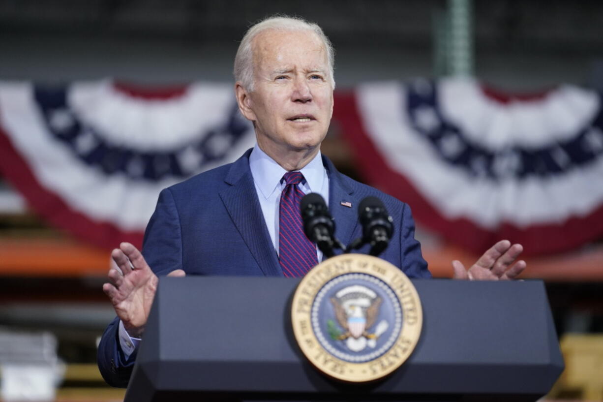 FILE - President Joe Biden speaks at United Performance Metals in Hamilton, Ohio, Friday, May 6, 2022. The Biden administration announced on Monday that 20 internet companies have agreed to provide discounted service to low-income Americans, a program that could effectively make tens of millions of households eligible for free service through an already existing federal subsidy.