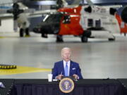 President Joe Biden speaks during a briefing on preparing for and responding to hurricanes this season at Andrews Air Force Base, Md., Wednesday May 18, 2022.