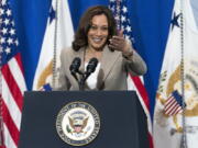 Vice President Kamala Harris speaks about electric school buses, during an event at Meridian High School in Falls Church, Va., Friday, May 20, 2022.