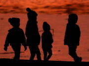 FILE - Kids are silhouetted against a pond at a park in Lenexa, Kan., on Saturday, Dec. 26, 2020. Health officials remain perplexed by mysterious cases of severe liver damage in hundreds of young children around the world. In May 2022, the U.S. Centers for Disease Control and Prevention officials said they are now looking into 180 possible cases across the U.S. More than 20 other countries have reported hundreds more cases in total, though the largest numbers have been in the U.K. and U.S.