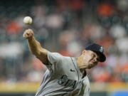 Seattle Mariners starting pitcher Matt Brash throws during the first inning of a baseball game against the Houston Astros Wednesday, May 4, 2022, in Houston. (AP Photo/David J.