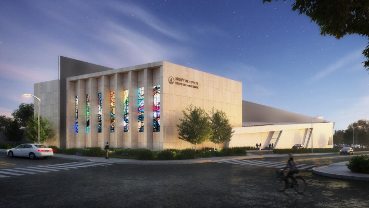 This rendering provided by Lifang Vision Technology in May 2022 shows designs for the planned renovation of the Tree of Life synagogue in Pittsburgh, which on Oct. 27, 2018, was the scene of the deadliest antisemitic attack in U.S. history. On Tuesday, May 3, 2022 organizers released the new design plans by architect Daniel Libeskind, whose previous works include Jewish museums, Holocaust memorials and the master plan for World Trade Center after 9/11.