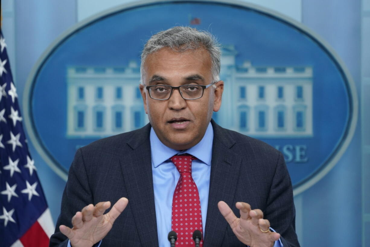 FILE - White House COVID-19 Response Coordinator Dr. Ashish Jha speaks during the daily briefing at the White House in Washington, April 26, 2022. The White House is planning for "dire" contingencies that could include rationing supplies of vaccines and treatments this fall if Congress doesn't approve more money for fighting COVID-19. In public comments and private meetings on Capitol Hill, Jha has painted a dark picture in which the U.S. could be forced to cede many of the advances made against the coronavirus over the last two years and even the most vulnerable could face supply shortages.