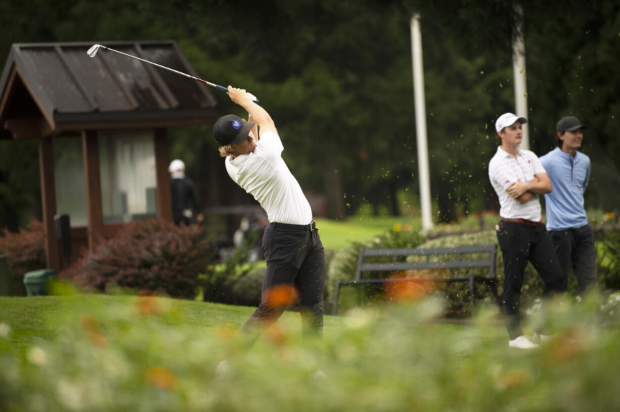 Zac Jones of BYU tees off on the first tee at the Royal Oaks Invitational Tournament on Friday, June 10, 2022.