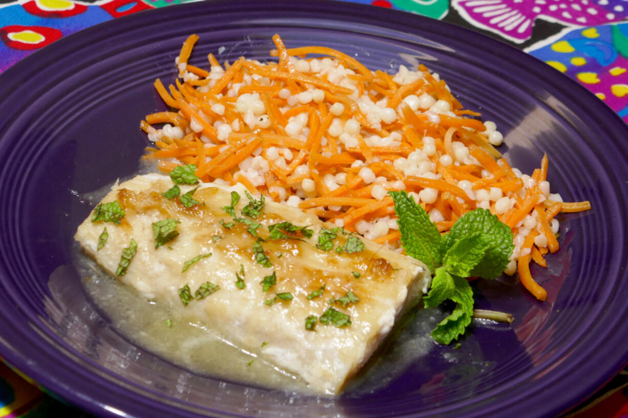 Coconut Rum-Glazed Mahi-Mahi with Pearled Couscous.