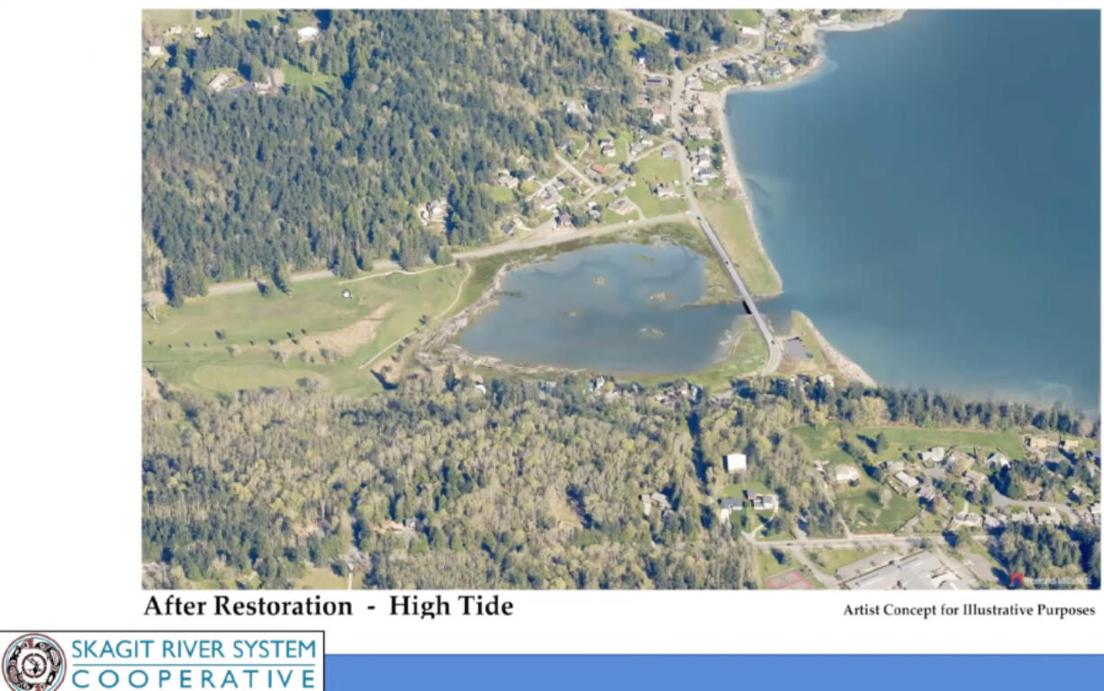 This image shows what a 17-acre piece of land south of the Swinomish Golf Links will look like once restoration work is completed.