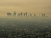 Smoke from Southern California wildfires drifts through the Los Angeles Basin in a view from the Griffith Observatory on Sept. 17, 2020, in Los Angeles.