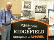 At left, William "Hap" Carty, who was part of the birth of U-Haul in Ridgefield, with the new sign marking that startup, in a 2015 visit to Ridgefield.