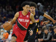 Portland Trail Blazers guard Anfernee Simons (1) agreed to a four-year, $100 million contract on the first day of NBA free agency on Thursday, June 30, 2022..