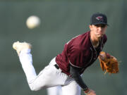 Raptors pitcher Jacob Kokeny warms up between innings Wednesday, June 1, 2022, during an exhibition game between the Ridgefield Raptors and the Cowlitz Black Bears at the Ridgefield Outdoor Recreation Complex.