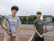 James Bertheau, left, and Jacob Flentke, our All-Region boys tennis players of the year, are pictured on campus at Union High School on Tuesday afternoon, June 7, 2022.