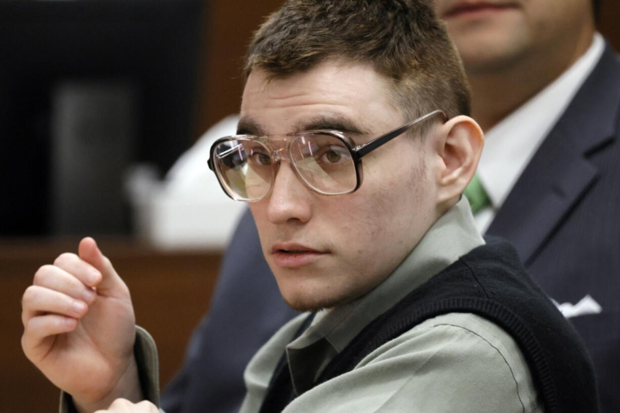 Marjory Stoneman Douglas High School shooter Nikolas Cruz is shown at the defense table during jury selection in the penalty phase of his trial at the Broward County Courthouse in Fort Lauderdale, Fla., on Tuesday, June 28, 2022. The jury that is seated will decide whether Cruz is sentenced to death or receives life without parole for murdering 17 people at the school on Feb. 14, 2018.