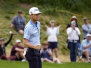 Will Zalatoris reacts after making a birdie on the fourth hole during the third round of the U.S. Open golf tournament at The Country Club, Saturday, June 18, 2022, in Brookline, Mass.