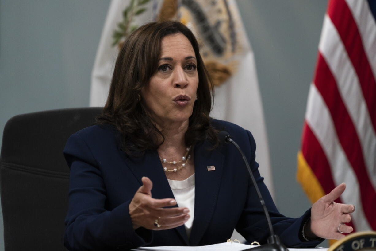 Vice President Kamala Harris speaks during a roundtable discussion with faith leaders in Los Angeles, Monday, June 6, 2022. Harris discussed challenges, including women's reproductive rights and the rise of hate. (AP Photo/Jae C.