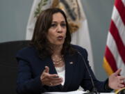 Vice President Kamala Harris speaks during a roundtable discussion with faith leaders in Los Angeles, Monday, June 6, 2022. Harris discussed challenges, including women's reproductive rights and the rise of hate. (AP Photo/Jae C.