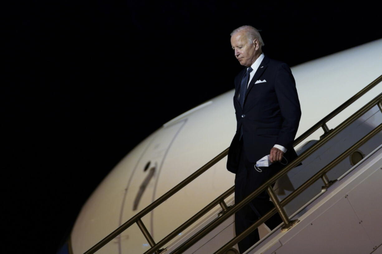 President Joe Biden walks down the steps of Air Force One at Dover Air Force Base, Del., Thursday, June 2, 2022, as he heads to Rehobeth Beach, Del., for the weekend.