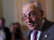 FILE - Senate Majority Leader Chuck Schumer, D-N.Y., takes a question during a news conference following a closed-door policy lunch, at the Capitol in Washington, on May 24, 2022. The Biden administration foresees unnecessary deaths if lawmakers don't approve billions of dollars more to brace for the pandemic's next wave. Yet the push to provide the money is in limbo in Congress. (AP Photo/J.