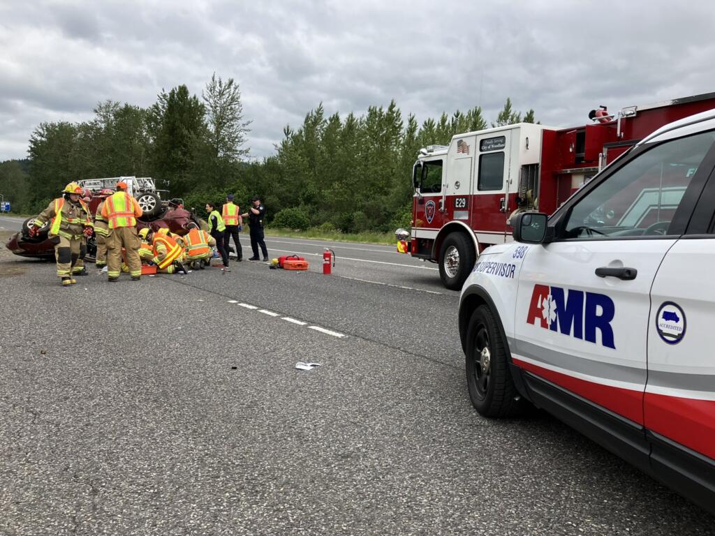 Clark-Cowlitz Fire Rescue responds to a crash on Interstate 5 north on Monday morning.