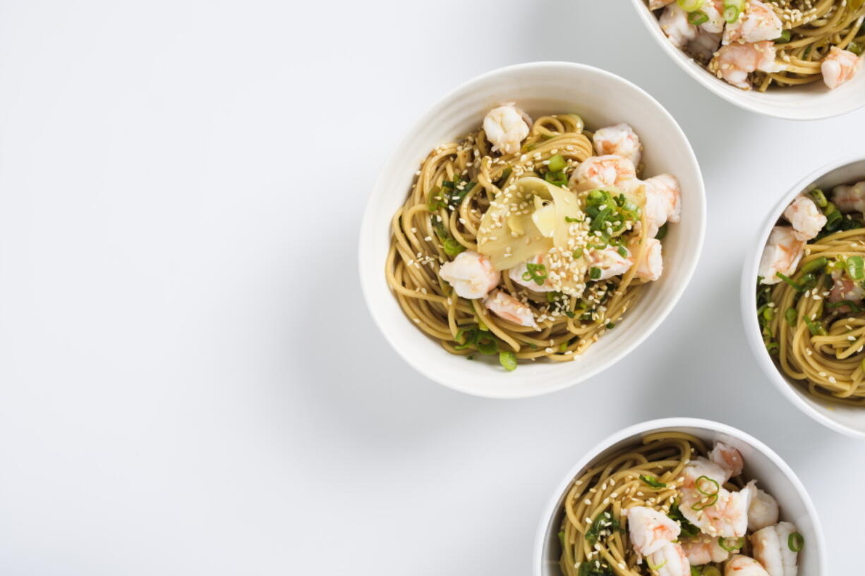 Ramen Salad With Shrimp and Scallions.