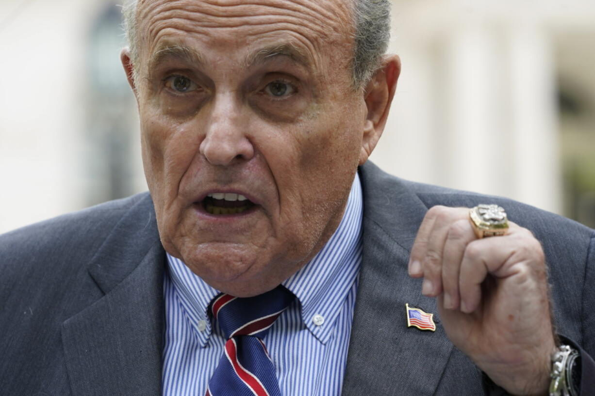 FILE - Former New York City mayor Rudy Giuliani speaks during a news conference June 7, 2022, in New York. Giuliani, one of Donald Trump's primary lawyers during the then-president's failed efforts to overturn the results of the 2020 election, must now answer to professional ethics charges, the latest career slap after law license suspensions in New York and the District of Columbia.