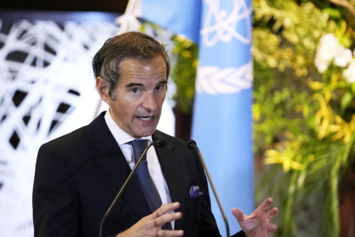 Director-General of the International Atomic Energy Agency (IAEA) Rafael Grossi speaks during a news conference with Japanese Foreign Minister Yoshimasa Hayashi at the Iikura guesthouse in Tokyo, on May 19, 2022.