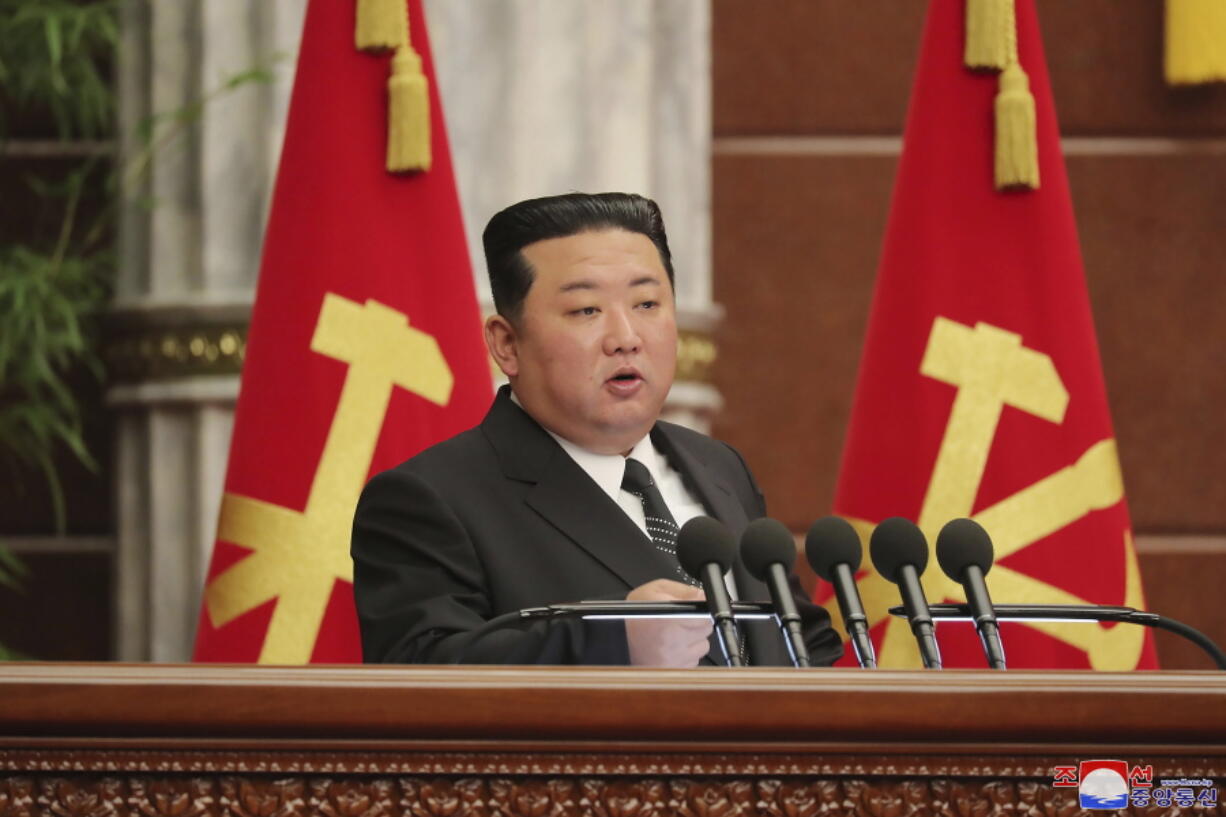 In this photo provided on Saturday, June 11, 2022 by the North Korean government, North Korean leader Kim Jong Un attends a plenary meeting of the ruling Workers' Party's Central Committee held during June 8 - June 10, 2022 in Pyongyang, North Korea. Independent journalists were not given access to cover the event depicted in this image distributed by the North Korean government. The content of this image is as provided and cannot be independently verified. Korean language watermark on image as provided by source reads: "KCNA" which is the abbreviation for Korean Central News Agency.