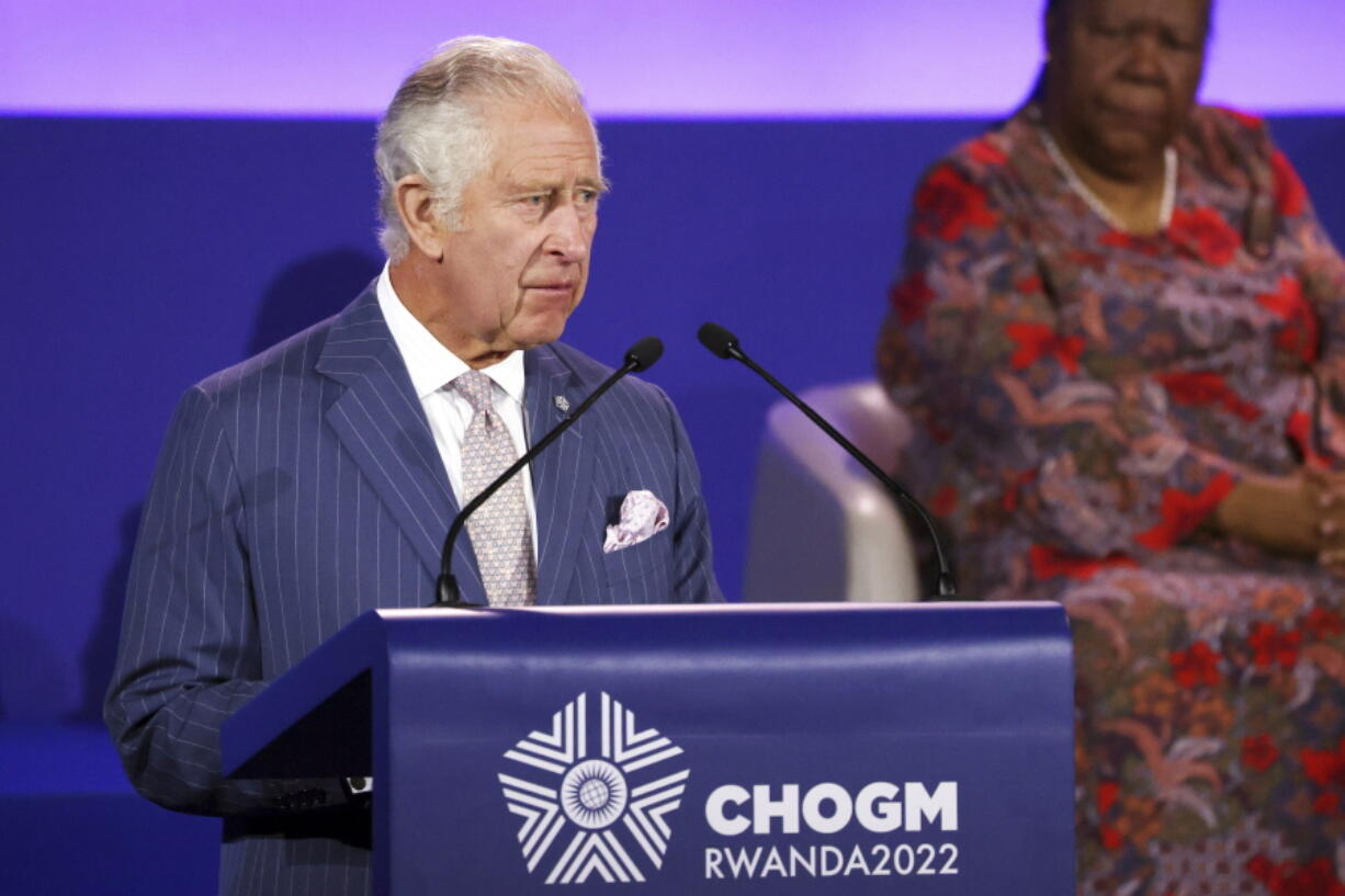 Britain's Prince Charles delivers his message during the opening ceremony of the Commonwealth Heads of Government Meeting (CHOGM) on Friday, June 24, 2022 in Kigali, Rwanda. Leaders of Commonwealth nations are meeting in Rwanda Friday in a summit that promises to tackle climate change, tropical diseases and other challenges deepened by the COVID-19 pandemic.