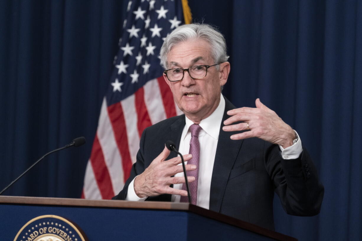 FILE - Federal Reserve Board Chair Jerome Powell speaks during a news conference at the Federal Reserve, Wednesday, May 4, 2022 in Washington. The Federal Reserve is expected to announce its largest interest rate hike since 1994 -- a bigger increase than it had previously signaled and a sign that the central bank is struggling to restrain stubbornly high inflation.