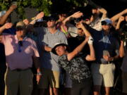 Joel Dahmen watches his shot on the 18th hole during the second round of the U.S. Open golf tournament at The Country Club, Friday, June 17, 2022, in Brookline, Mass. (AP Photo/Robert F.