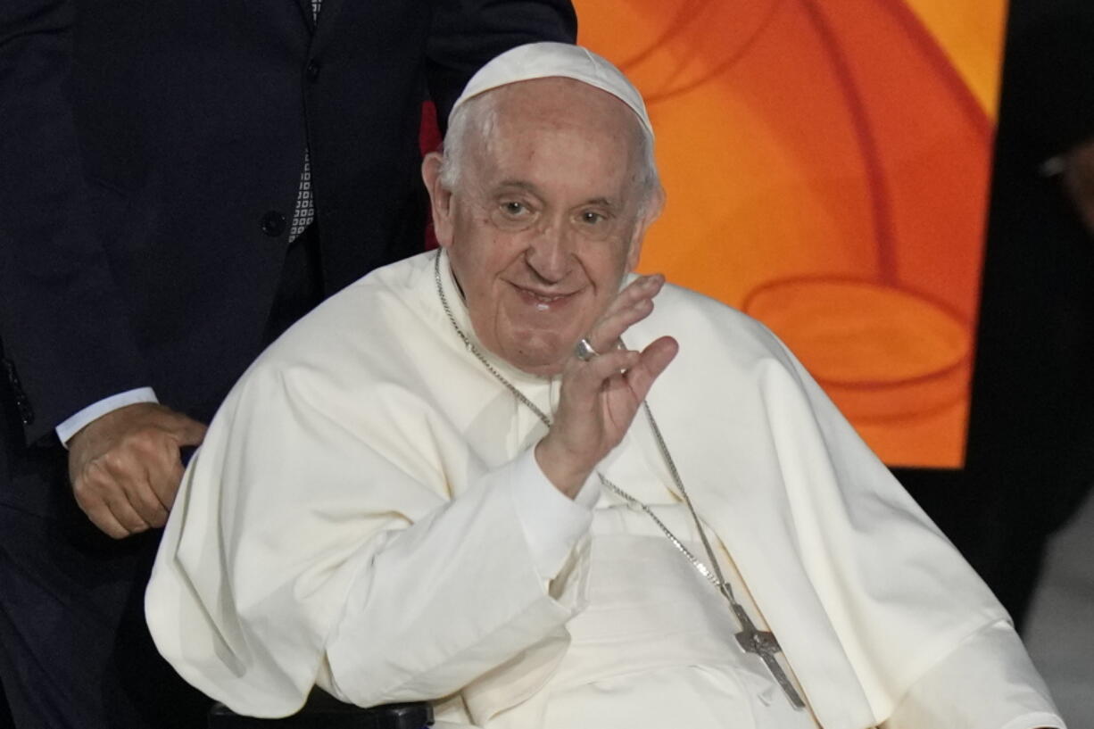 Pope Francis arrives to attend the Festival of Families in the Paul VI Hall at the Vatican, on the first day of the World Meeting of Families, Wednesday, June 22, 2022.