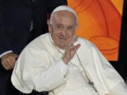 Pope Francis arrives to attend the Festival of Families in the Paul VI Hall at the Vatican, on the first day of the World Meeting of Families, Wednesday, June 22, 2022.