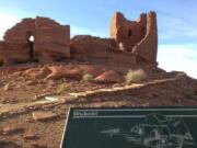 This photo shows the remains of a multilevel stone dwelling at Wupatki National Monument outside Flagstaff, Arizona, on Feb. 17, 2014. The monument has been evacuated twice during spring 2022 because of wildfires.