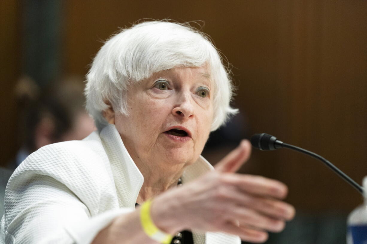 Department of the Treasury Secretary Janet Yellen testifies during a Senate Finance Committee hearing to examine President Joe Biden's proposed budget request for fiscal year 2023, on Capitol Hill, Tuesday, June 7, 2022, in Washington.