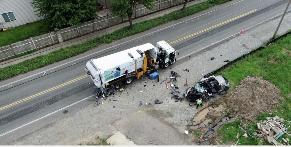 The driver of a vehicle was seriously injured in a collision with a garbage truck on Tuesday afternoon in Clark County.