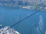 Aerial view of the Hood River Bridge.