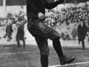 Jim Thorpe, famous all-around athlete who died on March 28, 1953 at Lomita, Calif., is shown during peak of his career in 1911-1912. Location unknown.