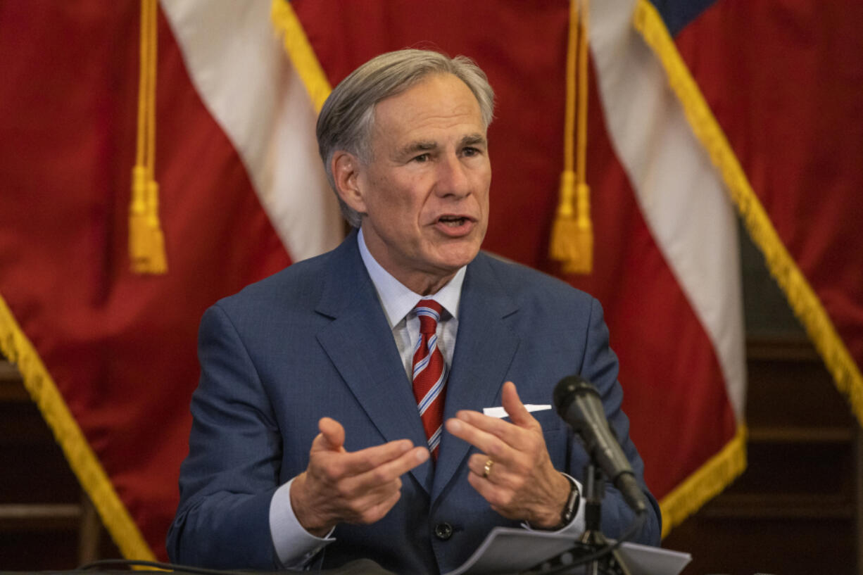 Texas Governor Greg Abbott at a press conference at the Texas State Capitol on  May 18, 2020 in Austin, Texas. (Lynda M.