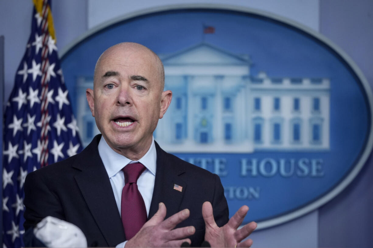 Secretary of Homeland Security Alejandro Mayorkas speaks during the daily press briefing at the White House on March 1, 2021, in Washington, D.C.