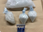 A crystal-like substance that police say field-tested positive for methamphetamine and was found in a Vancouver hotel room Friday afternoon. Officers arrested Frank L. Hamil, 37, at the Best Western Plus in the Vancouver Mall area, in connection with the drugs.