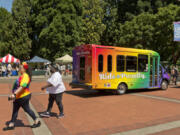 C-Tran displayed its rainbow bus at Saturday in the Park, adding to the colorful atmosphere.